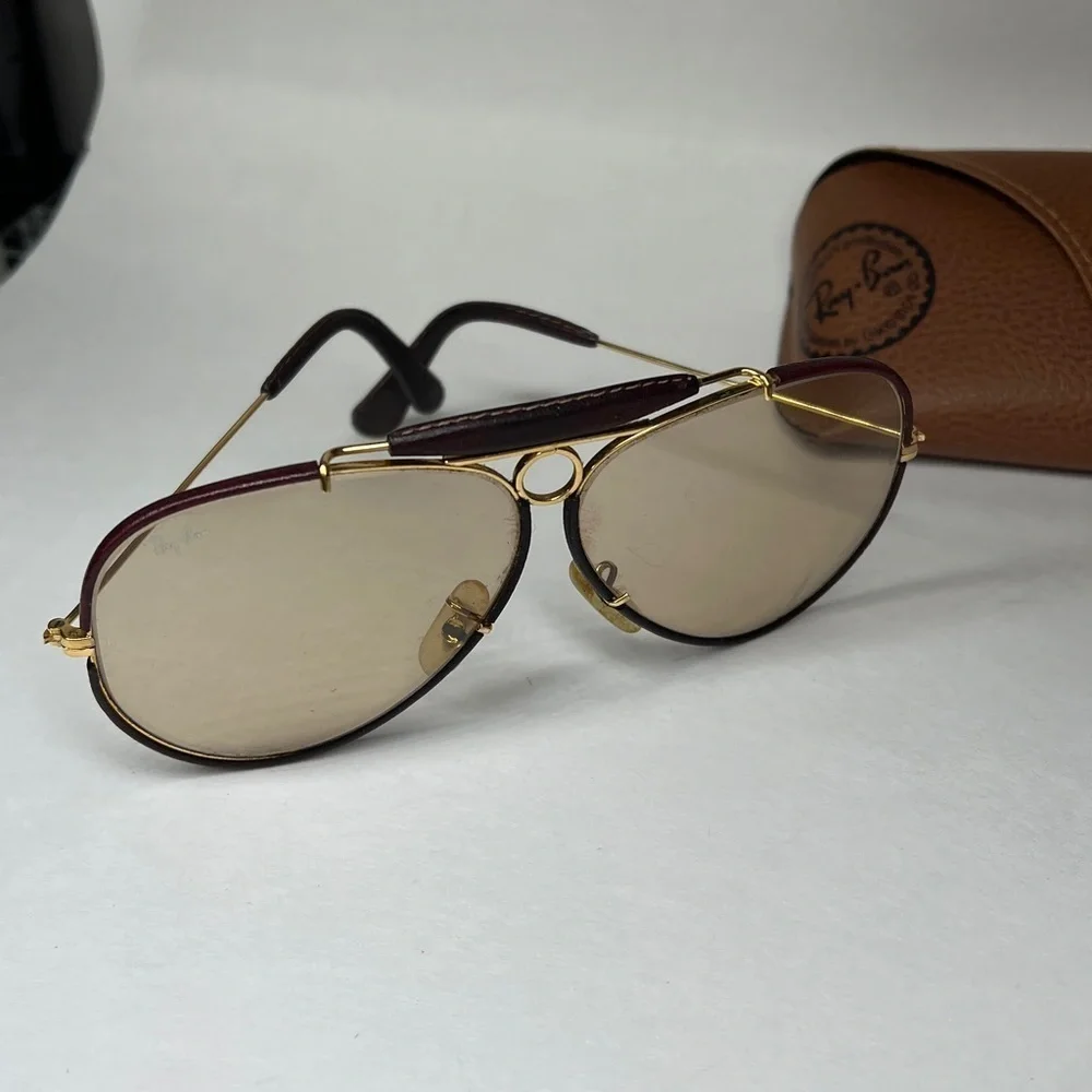 Ray Ban B&L Leathers Shooter 62mm Vintage Shooter Sunglasses Brown Leather